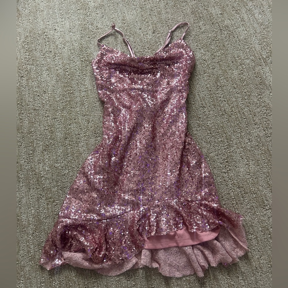 Ruffled Slit Dress in Pink